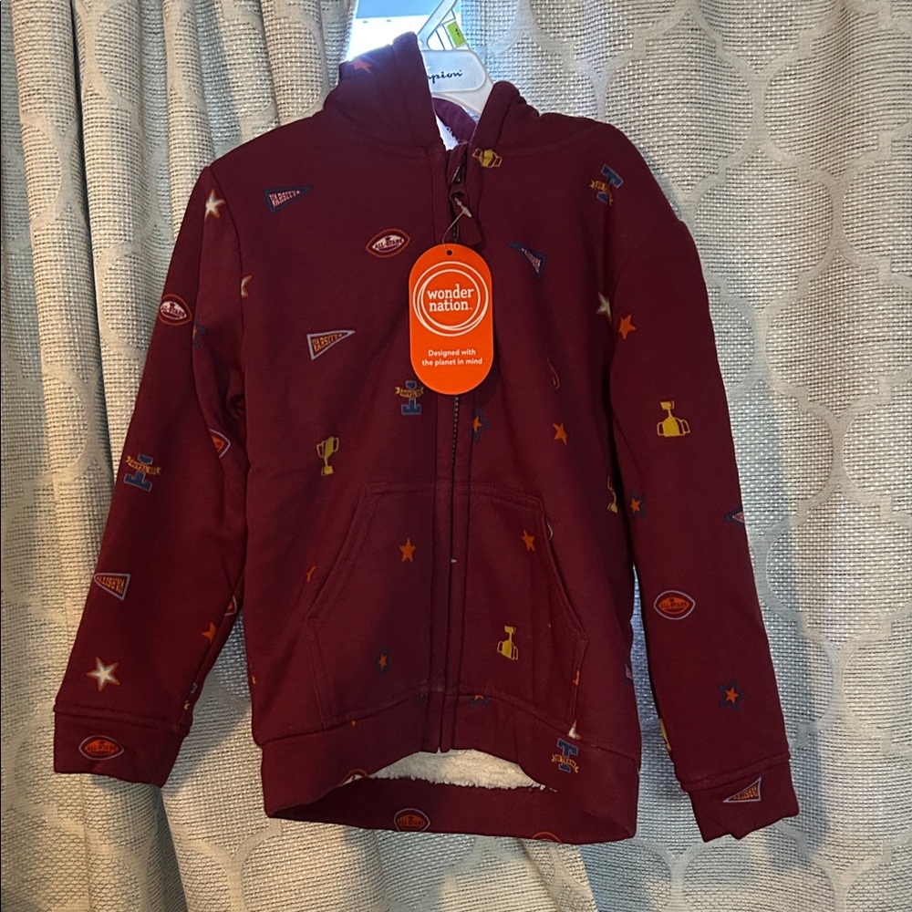 Wonder Nation Kids Burgundy Hoodie with Fun Patterns